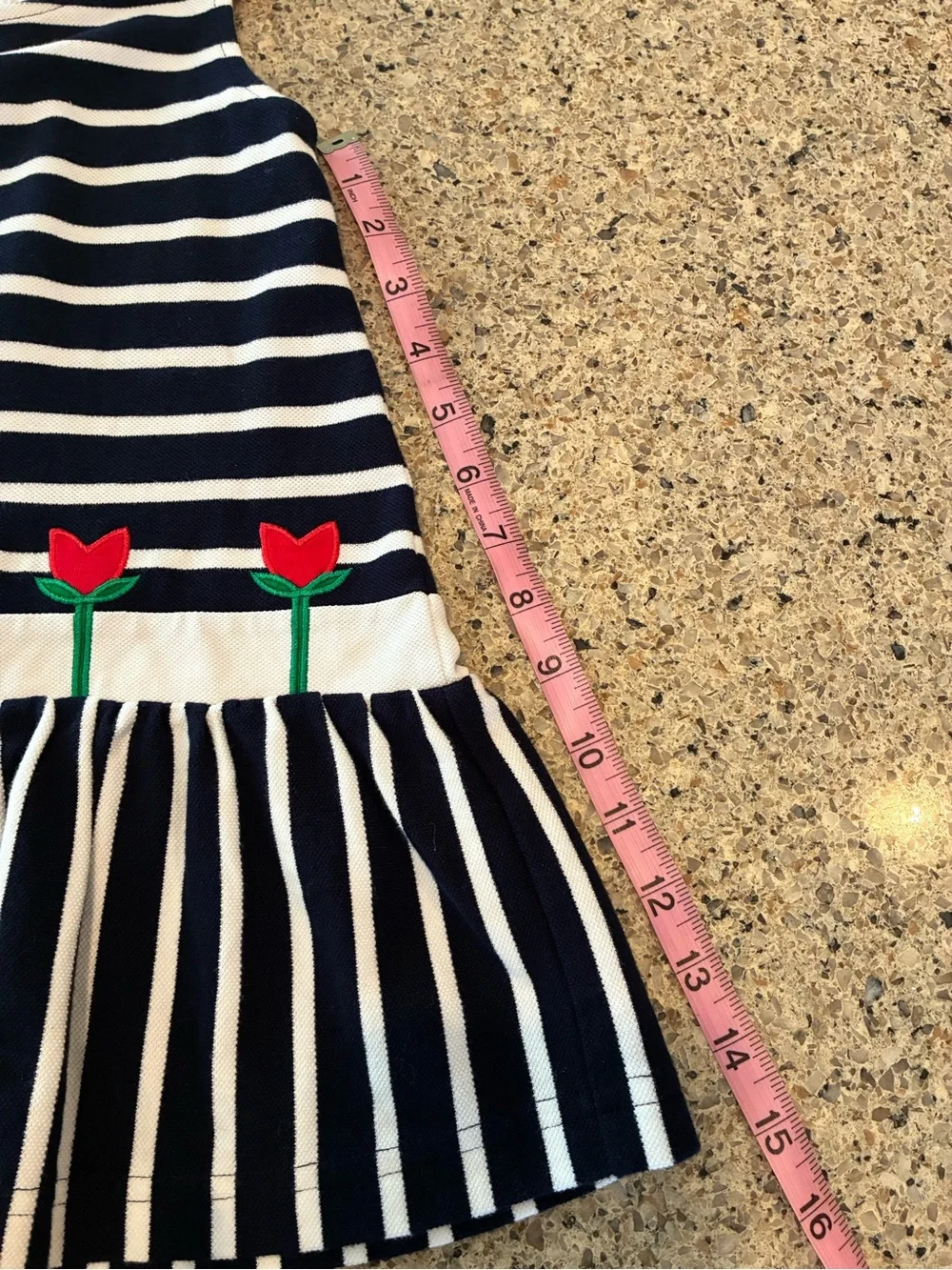 3T Florence Eiseman Navy and White Striped Tank Dress with Red Tulips